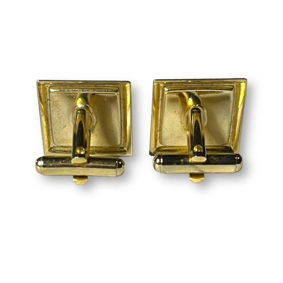 Vintage Cufflinks Gold Tone Tiger Stripe Glass Unsigned - Picture 4 of 6